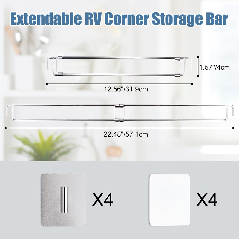 ChimimeDecor 2Pcs RV Refrigerator Tension Rods 12.44-22.48 Inches RV Refrigerator