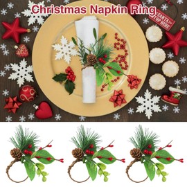 mdgfge Christmas Napkin Rings Holders Cedar Pine Cone Buckle Dinner Decoration for Xmas Party Wedding Party Event Dining Table Supplies (6Pcs)