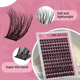 Mayhug Eyelash Extensions, 3D Fluffy Eyelash Extensions, 144 Pieces, False Eyelashes, 10-18 mm Volume Eyelashes, D Curl Eyelash Extensions for Beginners (Lux)