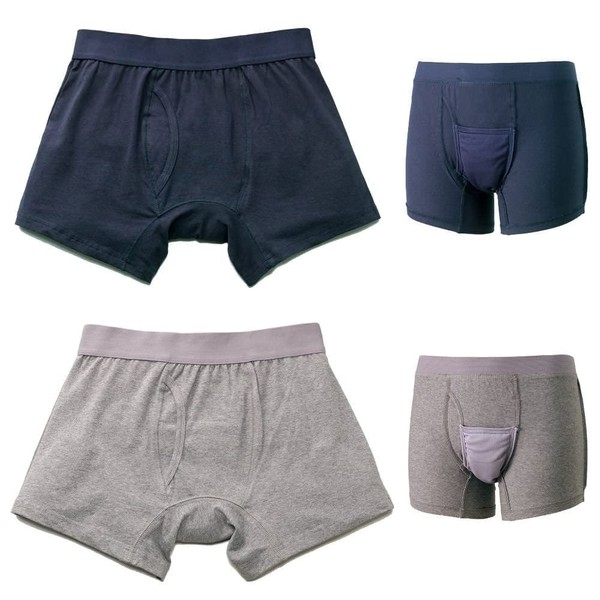Urinary Leak Pants, Incontinence Pants, Medium Size, 2 Colors, 4 Piece Set, Men's Leak Trunks, Nursing Pants, Refreshing Boxer Shorts, 2 Colors, Set of 4