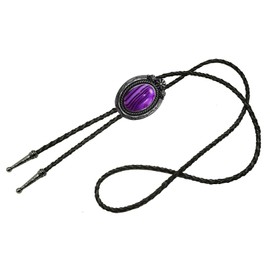 Moranse Bolo Tie with Round Flower And Gem Stone Parterre Style Genuine and Cowhide Rope