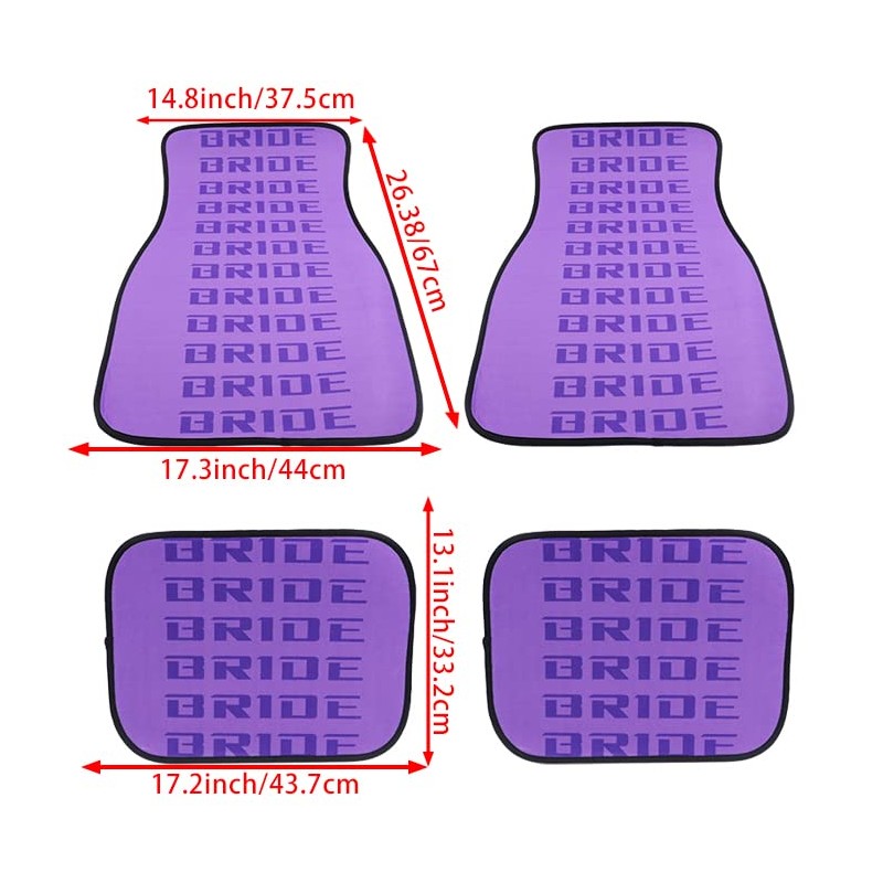 Universal JDM Bride Purple Racing Fabric Floor Mats Interior Carpets