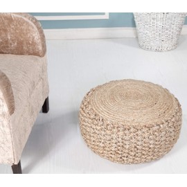 L.R. Resources Nature's Child Braided Jute Pouf Ottoman, 10" x 20"