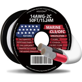 14 Gauge Duplex Marine Wire Tinned Copper Boat Cable, 50ft 14 AWG Standard USA OFC Oxygen Free Copper Wire for Outdoors/Automotive/Boat/Speakers/Solar/RV/Camper/Trailer