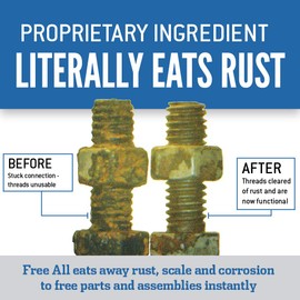 Free All Rust Eater Deep Penetrating Oil, 11 oz Aerosol – Loosens Rusted Bolts, Nuts, Pipe Connections & Locks – Industrial-Grade Rust Remover, Silicone-Free, Safe on Paint & Plastic Surfaces, 2-Pack