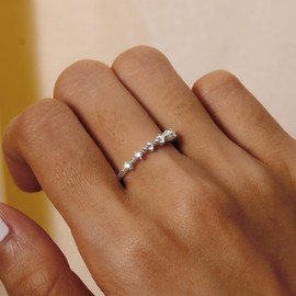 LOVECOM Stackable 925 Sterling Silver Cubic Zirconia Half Eternity Rings for Women Non Tarnish Dainty 14K Gold Plated Round Cut CZ Wedding Bands Ring Jewelry Birthday Gifts to Daughter, 6, Sterling