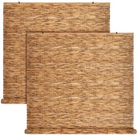 DoubleFill 2 Pcs Bamboo Shades Outdoor Reed Roll up Blinds 60 W x 72 H Blackout Sunshade Cordless Bamboo Blinds for Home Porch, Patio & Windows Decor Shutters Sunlight Privacy Screen(Carbon Brown)