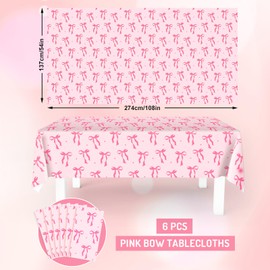 FYSUIMU 6Pcs Pink Bow Tablecloth Cute Bowknot Disposable Table Cover 54 x 108 Inch Plastic Rectangle Table Cloth for Bridal Shower Bachelorette Party Decor Supplies