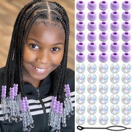 NAISKA 60PCS Purple Hair Beads for Braids Cute AB Round Dreadlock Bead Loc Accessories Acrylic Hair Braid Decoration Jewelry Making Kit for Kids Girls
