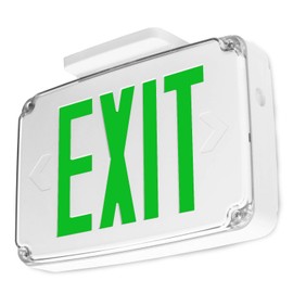 LFI Lights - Wet Location Rated Exit Sign - Green LED - Battery Backup - White Housing - Hardwired - UL Listed - WLTGBBS