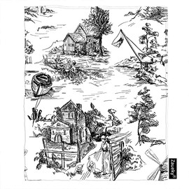 Zaueky Old Village Blanket Town Black and White Fishing Ancient Toile Countryside Flannel Blanket Warm Cozy Throw Blanket for All Season Super Soft and Lightweight Blanket (30"X 40")