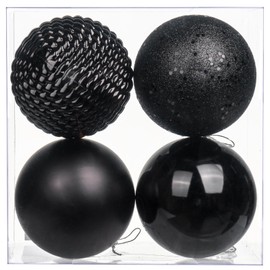 Briful 12CM Large Christmas Baubles, 4 PCS 4.7" Xmas Tree Decorations Black Christmas Bauble Decorations Hanging Ornaments for Home Festival Decor