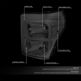 DNA MOTORING DNA MOTORING HL-OH-FSU13-SM-CL1 Smoke Lens Headlights Replacement Compatible with 11-16 F-250 / F-350 / F-450 / F-550 Super Duty