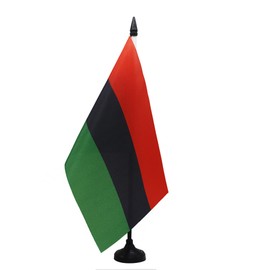 AZ FLAG - Pan-African Table Flag 21 x 14 cm - Small African American Flag for Desk 100% Polyester with 25 cm Pole and Black Plastic Base