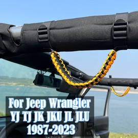ROMASO Roll Bar Grab Handles for Jeep,Grip Handle for Jeep Wrangler YJ TJ JK JKU JL JLU,Paracord/250 Pounds Load,Black&Yellow,Pack of 2