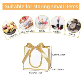 12 Pcs Small Gift Bags with Handles, Mini Gift Bags Small Thank You Gift Bags with Ribbon for Wedding Baby Shower Birthday Part (White, Gold, 12 Pack)