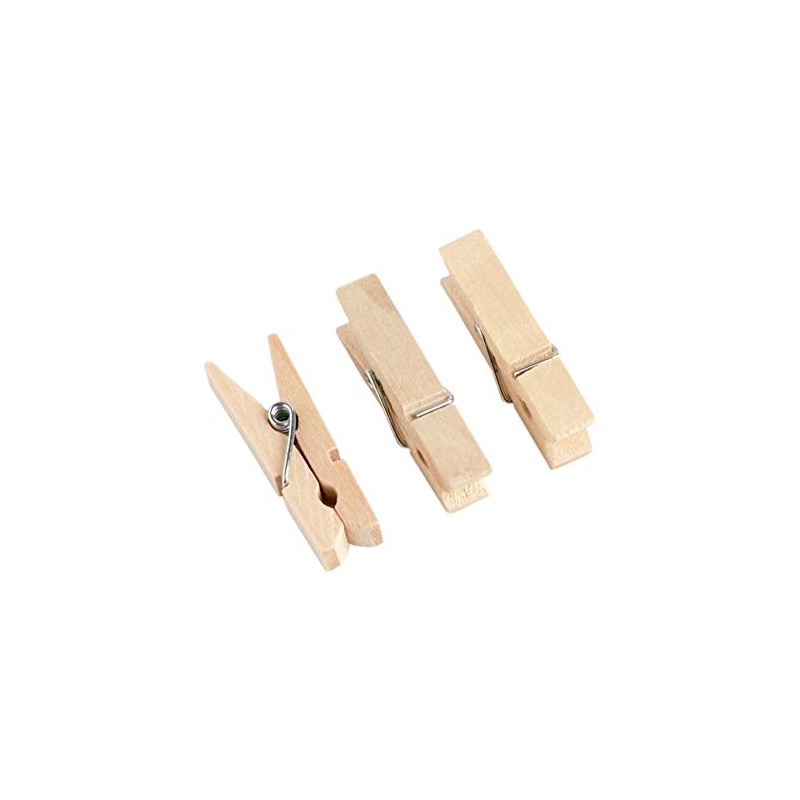 Shatchi 100 Natural Wooden Colour Mini Craft Pegs Cloth Photo
