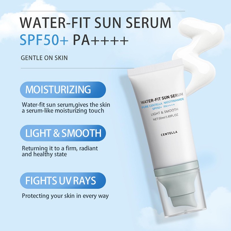 Madagascar Centella Sunscreen, Fit Sun Serum-Cica Wather, Lightweight Spf 50+