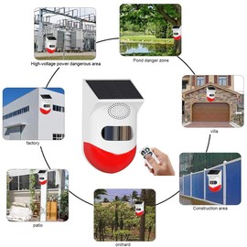 Solar Strobe Alarm Light with Motion Sensor Siren Outdoor Alarm Siren with Remote Controller 120db Sound Security Siren Light IP65 Waterproof and 4 Modes for Home,Farm,Barn,Villa,Yard