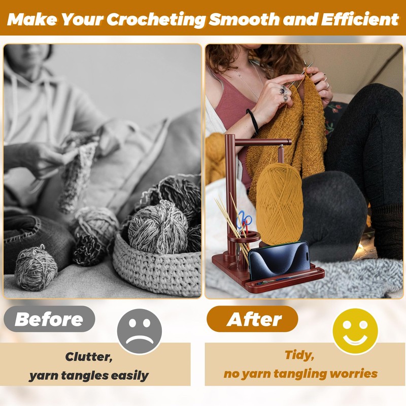 Wooden Yarn Winder Crochet Magnetic Crochet Yarn Holder Spinner with