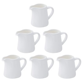 TAMAYKIM 4.5 oz Ceramic Cream Jugs, Small Creamer Pitcher with Handle, White Porcelain Classic Creamers for Coffee, Tea, Milk, Jam, Sauces, 6 Pack