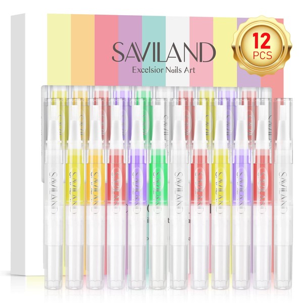 Saviland 12Pcs Cuticle Oil Pen - Cuticle Oil for Nails, Fruity Natural Ingredients Nail Oil Pen, Cuticle Oil Nail Care Kit for Repairing Cracked and Dry