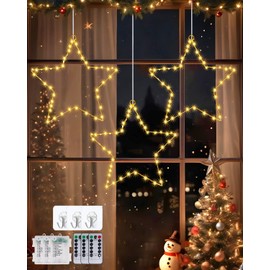 Christmas Lighting Window, LED Star Window, Illuminated, Pack of 3, 120 LED Christmas Decoration Window Luminous Stars Christmas with Remote Control, 8 Modes Stars Decoration Christmas for Hanging