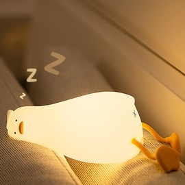 BemeedLigt Lying Flat Duck Night Light, Cute Silicone Duck Lamp, LED Nursery Nightlight, Dimmable Bedside Touch Lamp, Rechargeable Light Up Duck for Breastfeeding Toddler White