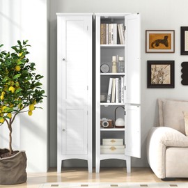 IFANNY Tall Bathroom Storage Cabinet, Freestanding Narrow Linen Tower Cabinet with Bottom Adjustable Shelves & 2 Doors, Modern Slim Floor Cupboard Cabinets for Small Spaces, Living Room, Home Office