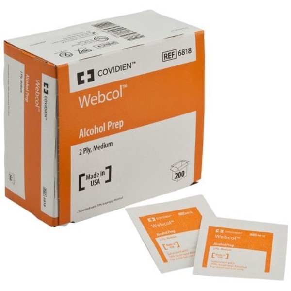 Kendall/Covidien Webcol Alcohol Medium Prep Pads (6 BX of 200 totaling 1200)