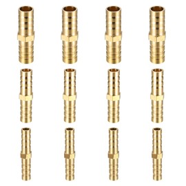 Qeapug 12 Pcs 6mm 8mm 10mm Brass Barb Hose Fittings, 2 Way Straight Hose Barb Fittings, Straight Connector Coupler, Brass Barb Connectors for Air Pipe Air Line Fuel Line Water Pipe Hose Pipe Connectors.