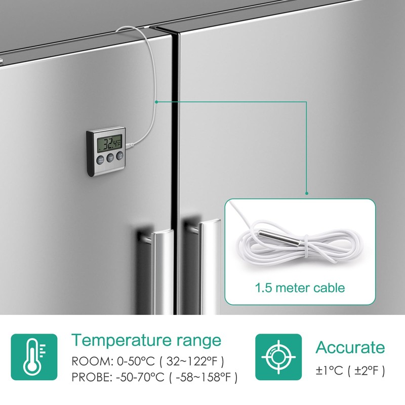 ORIA Refrigerator Thermometer, Digital Fridge Thermometer with High Low Temperature