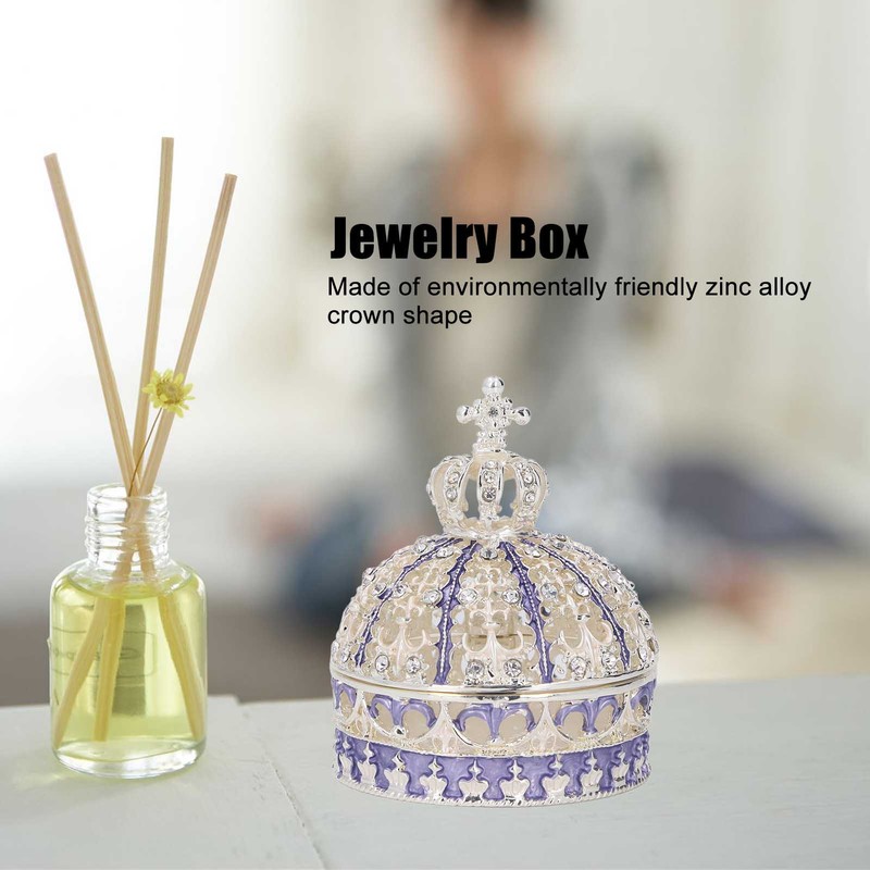 Metal Trinket Box Purple Crown Shape Shiny Elegant Exquisite Zinc
