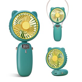 Handheld Fan Mini, Cute Hand Fan Portable, Powerful USB Rechargeable Fan with 4 Speeds and LED Display for Kids Women, Battery Small Electric Hand Held Fans Folding for Desktop/Office/Travel-Green