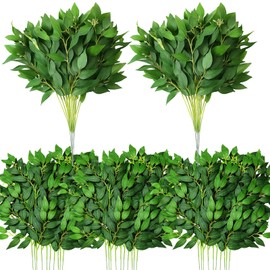 Suncalla 40 Pack Artificial Italian Ruscus Greenery Stems 55 cm 21.6'' Fake Green Leaf Garland Branches Silk Greenery Leaves for DIY Wedding Arch Bouquet Vase Filler Table Centerpieces Home Decor