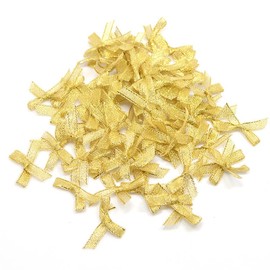 SYSUII Pack of 100 Mini Satin Ribbon Bows, 2.5 x 3 cm Mini Satin Bows Bowknot Small Satin Ribbon Bows for DIY Crafts Wedding Christmas Valentine's Day Gift Packaging Christmas Cards – Gold