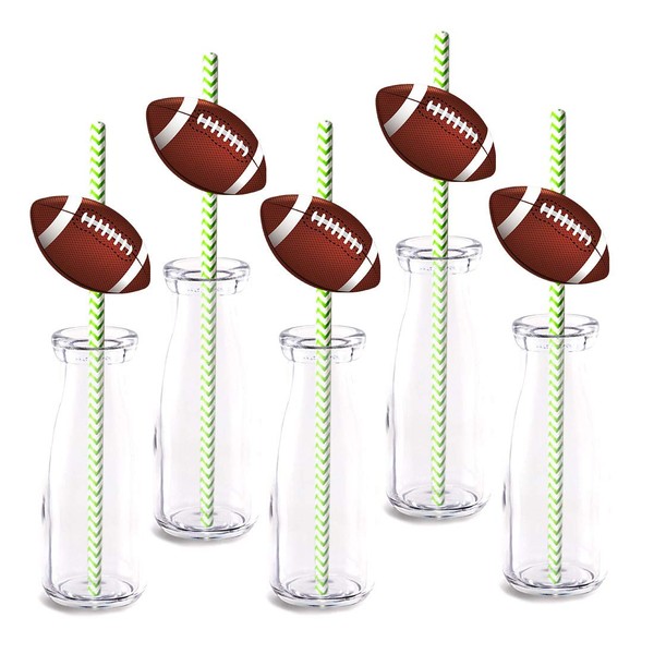 Football Party Straw Decor, 24-Pack Football Sports Boy Girl Baby Shower Or Birthday Party Decorations, Paper Decorative Straws