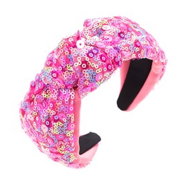 QDTK Sequin Knotted Headbands for Women Girls Pink Sparkly Glitters Hairbands Fashion Wide Top Knot Head Band Hair Hoop for Holiday Sport Birthday Cute Hair Accessories
