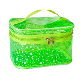 TotePrint Star Pattern PVC Cosmetic Bag Waterproof Square Bucket Shape 22 x 14 x 14 cm Travel Makeup Organiser (Pack of 1), Green, Modern
