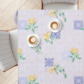 KP HOME Wipe Clean Tablecloth Square 55.1"x 55.1" (140x140cm) - Plastic Table Cloth Wipe Clean, Indoor and Outdoor PVC Oil Cloth Table Cover Waterproof - Lemon Orchard Bliss Pattern