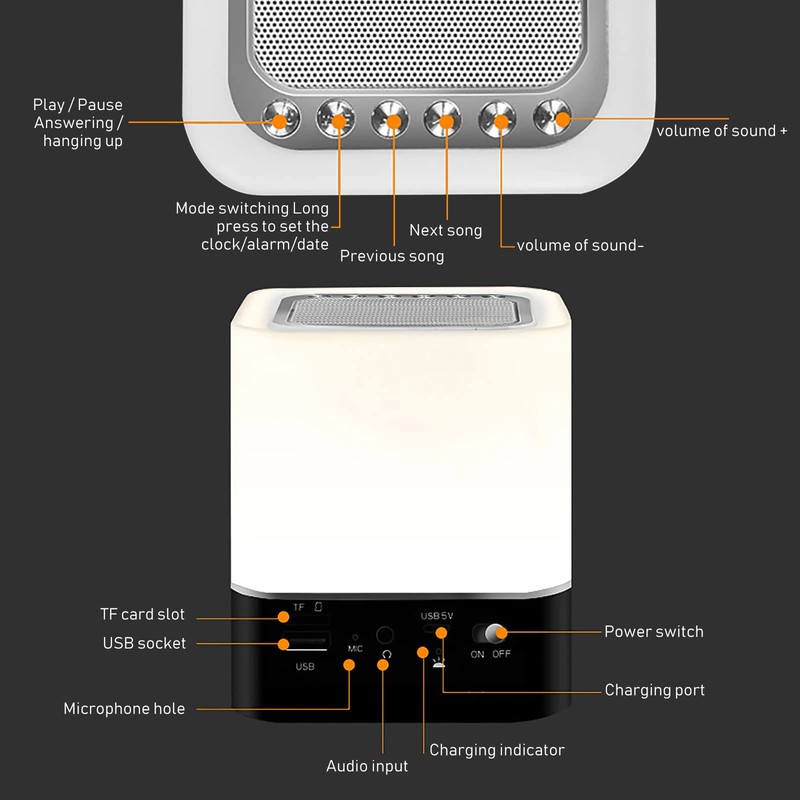 LED Night Light with Alarm Clock Bluetooth Speaker, Touch Sensor