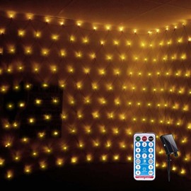 Solar Christmas Net Lights Outdoor Mesh Lights 11.8 x 4.9FT Outside Bushes Net Lights Solar Powered Garden Tree Lights Waterproof with Remote 8 Modes for Curtain,Yard,Balcony,Gazebo(Warm White)