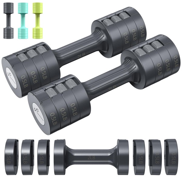 Adjustable Dumbbells Hand Weights Set: Sportneer 4 in 1 for Women Each 2lb 3lb 4lb 5lb Free Weights Fast Adjust Weight Set of 2 for Men Home Gym Workout Strength Training