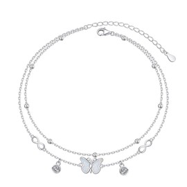 HOOHWE Infinity Butterfly Evil Eye Anklet for Women 925 Sterling Silver Ankle Bracelet Anklet Adjustable Waterproof Bracelets Jewellery for Women