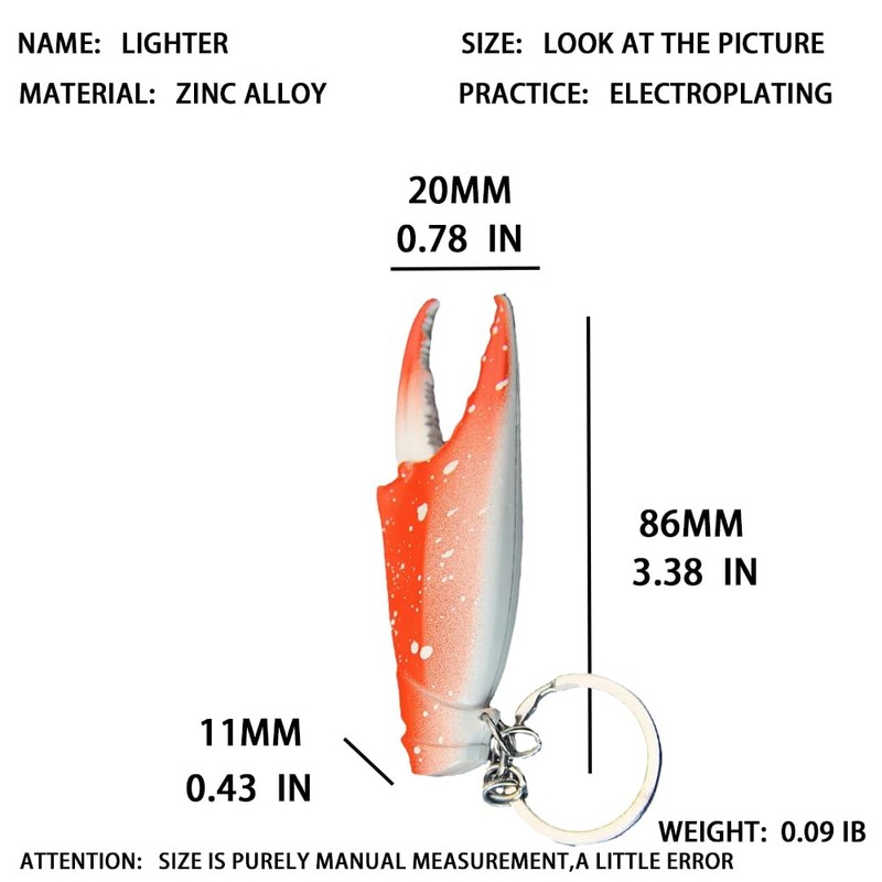 Crab Claw Keychain Lighter, Butane Soft Flame, Refillable Butane Torch,