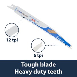 Pipestation Reciprocating Saw Blades Metal for Nail Embedded Wood 3 Pack - Heavy-Duty Recip Blades - 200mm 6-12tpi Blade for Efficient Cutting - Recip Saw Blades Metal Fits Milwaukee Dewalt Bosch