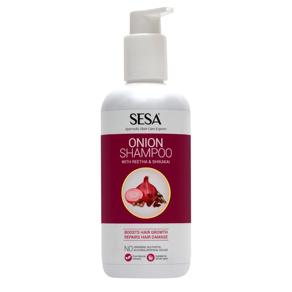 sesa Onion Shampoo with Reetha & Shikakai Hair Growth, Hair Damage, Hair Strengthening & Hairfall Control No Sulphates, Parabens, Silicones & Artificial Color 300 ml (Pack of 1) Onion Shampoo 300ml