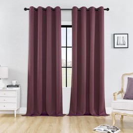 HUTO Blackout Curtains and Drapes for Bedroom - Extra Long Room Darkening Thermal Insulated Solid Window Antique Copper Grommet Draperies for Living Room (Purple Burgundy Red, 1 Pair, 52 x 96-Inch)