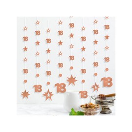 Rose Gold 18th Birthday Decorations for Girls - 8 PCS Number 18 Circle Dot 3D Star Metallic Hanging Party Streamer Happy 18 Year Old Birthday Anniversary Party Supplies Bunting Banner Backdrop