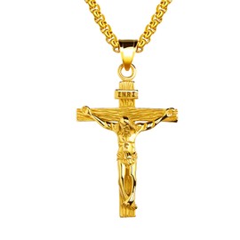 LeapoFaith Cross Charm for Car Rearview Mirror Pendant Men Women Crucifix Cross Necklace Car Hanging Accessories Ornament Decorations Interior for Truck Mirror Auto Jesus Cross for Christians (Gold)